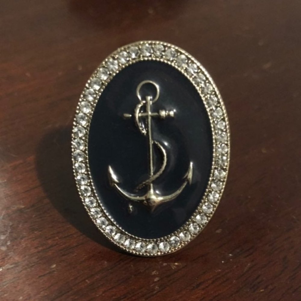 Ahoy! Sailor Rhinestone Navy Blue Ring from Verona, Spain statement piece